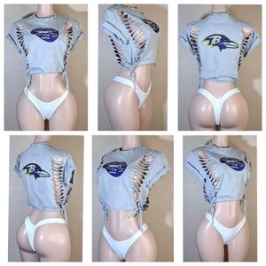 Gray Cut-Out Women's Crop Top with Graphic